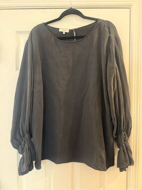 Lafayette 148 Balloon Sleeve Black Silk Long Sleeve Blouse size 2x